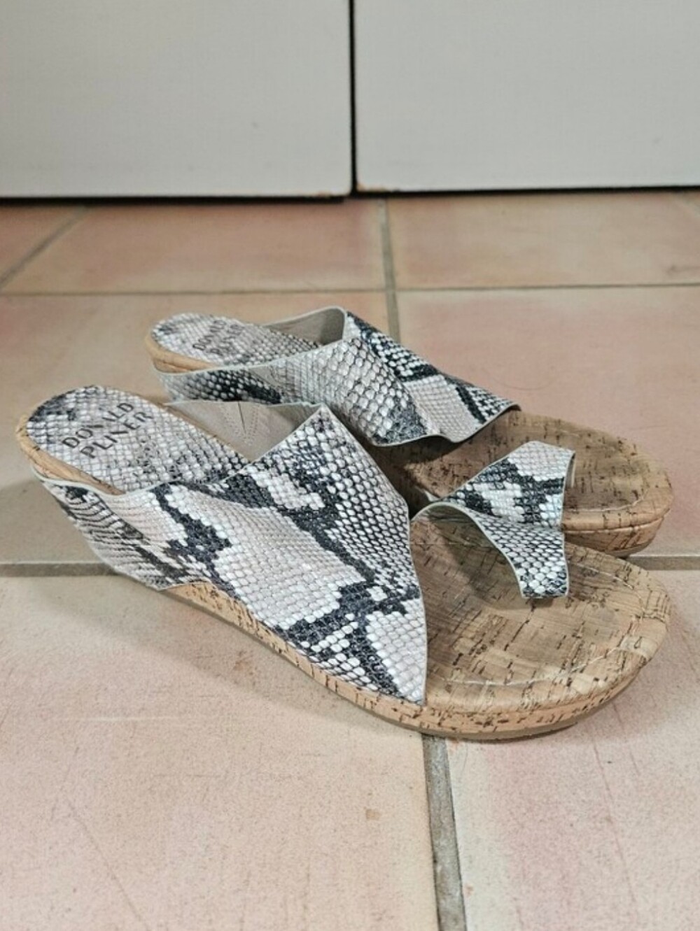 Donald Pliner Gretta Grey Snake Print Cork Wedge Sandals